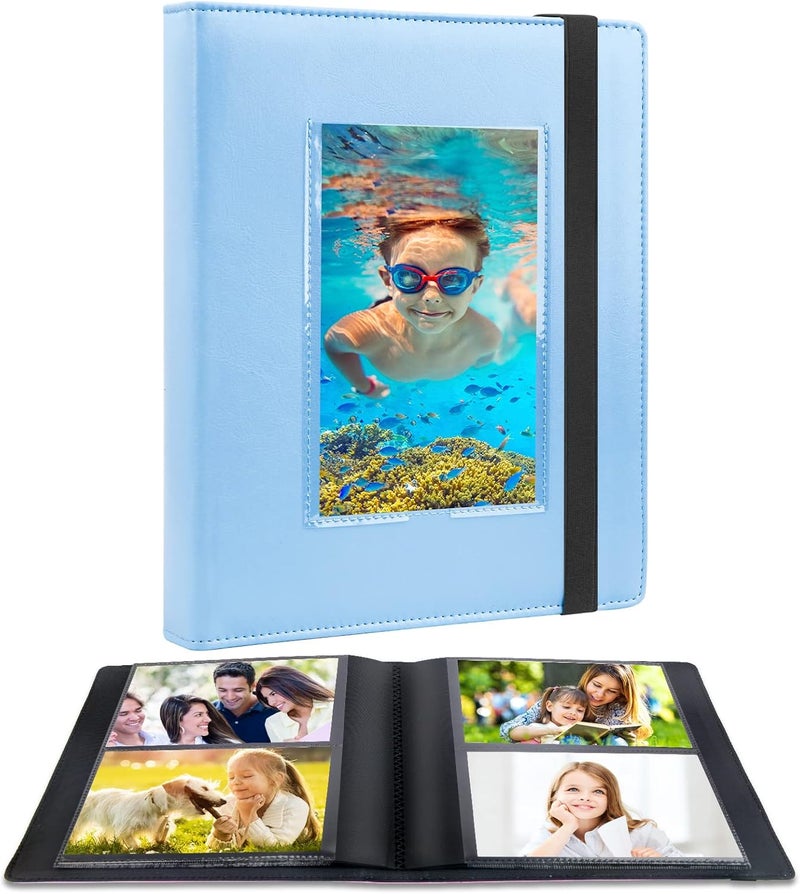 Aevdor Photo Album 4x6, Leather Cover 4x6 Photo Album Black Inner Pages with DIY Front Window, 136 Pockets 4 x 6 Picture Book Holds 136 Baby Wedding Family Anniversary Vacations Pictures (Blue) - Image 1